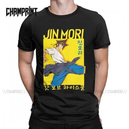 Vintage Mori Jin The God Of Highschool T-Shirts Men 100% Cotton T Shirts Anime Wiki Short Sleeve Tee Shirt Graphic Clothing