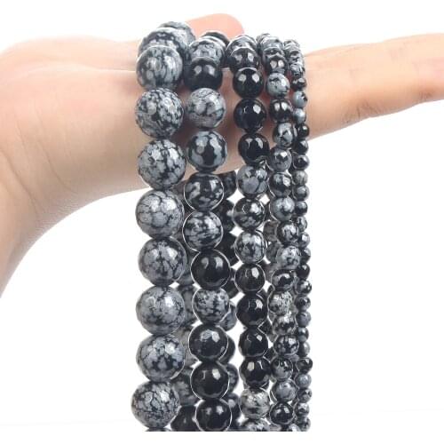 Faceted Black Alabaster Natural Stone Beads Round Loose Spacer Beads For Jewelry Making DIY Bracelets Necklace 4/6/8/10/12MM