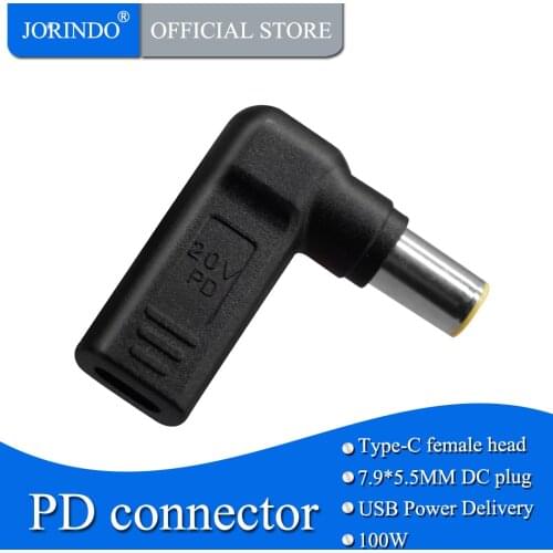 JORINDO Type-C jack to DC7.9*5.5MM plug Notebook power adapter converter , USB-C female to DC7955 PD100W Quick charge connector