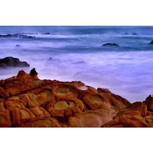 Quality Cotton canvas printed painting from Nuture photo of Special rock on seaside near the beautiful sea shrouded by Smoke