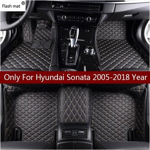 Flash mat leather car floor mats for Hyundai Sonata 2006-2013 2014 2015 2016 2017 2018 Custom foot Pads automobile carpet cover