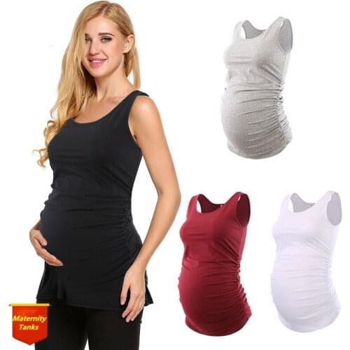 Maternity Tanks For Pregnant Women Cotton Solid Tank Tops Summer Camis Maternity Tee Shirts Pregnancy Clothes T-Shirt Large 2XL