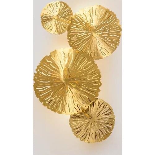 Full copper wall lamp hotel decoration personality sitting room background wall hollow out lotus leaf bedroom wall lamp