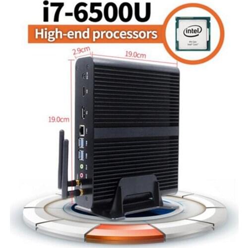 2019 New Skylake Fanless Mini PC Windows 10 Barebone CPU Core i7 6500U i7 6600U Intel HD Graphics 520 6Gen 4K HTPC HDMI&DP
