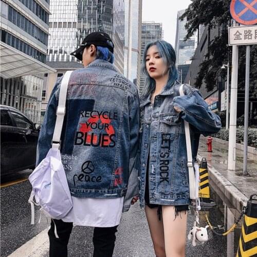 2020 Fashion The New Letter Printing Hip Hop Loose Denim Jacket Free Shipping