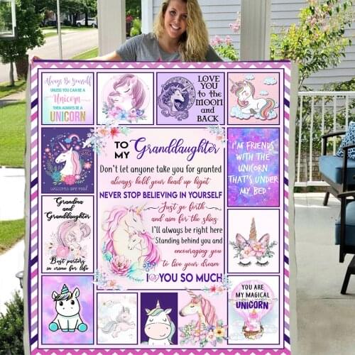 Unicorn Pattern Style Soft Throw To My Granddaughter Premium Sherpa Fleece Blanket