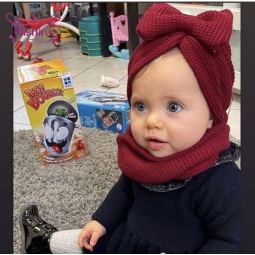 Nishine 1 PCS Toddler Comfortable Warm Knitting Cap Solid Color Handmade Bowknot Newborn Hat Bows Headwear Kids Hair Accessories