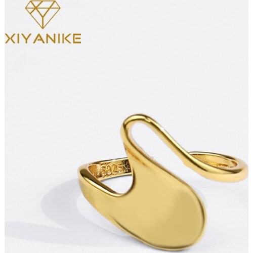 XIYANIKE 925 Sterling Silver New Creative Irregular Curve Ring Female Gold Fashion Simple Temperament Jewelry Gift Dropshipping