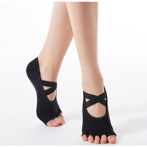 New Open-Toe Cross-Strap Yoga Socks Women Anti Slip Cotton Ventilation Quick-Dry Ballet Professional Dance Fitness Sock Slippers