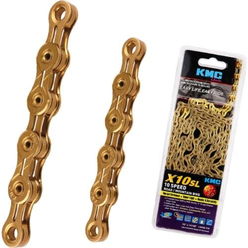 Original KMC X10SL 10 Speed Gold for Trekking 116 Links Super Light Titanium Nitride Gold coated 10S Chain + Missing Link