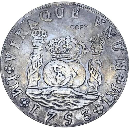 Peru 8 Reales Fernando VI 1753 LM J Cupronickel Plated Silver Copy Coins High Quality