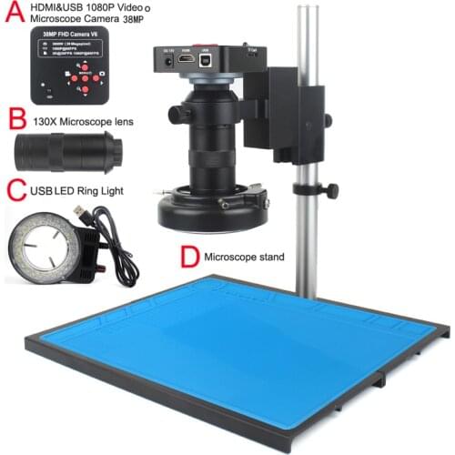 38MP 2K 60FPS HDMI USB Industrial Electronic Video Microscope Camera + 130X C-mount Lens For Phone PCB SMD CPU Soldering