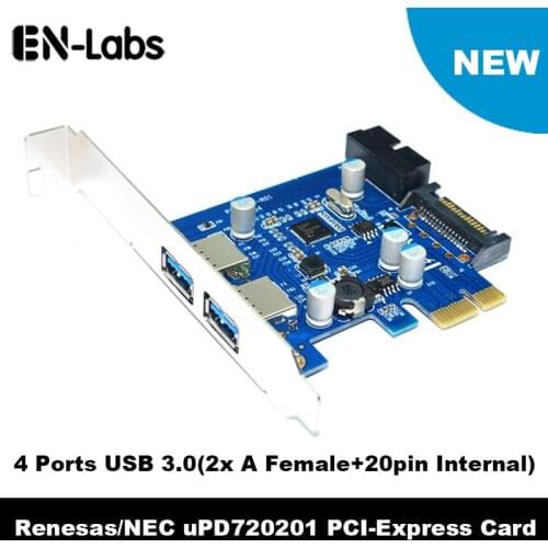 En-Labs 4 Port PCIE PCI-e to USB 3.0 (2 x Type A+ 20 Pin Internal) Expansion Card Hub PCI Express Card Adapter w/ SATA Power