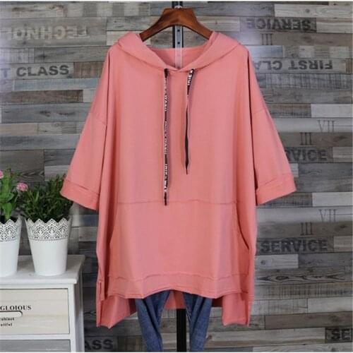 Women Spring Summer Tops 5XL Oversize Womens Clothing Relaxed Short Sleeve Girl Loose Long Cap Long Batwing Shirts Coat