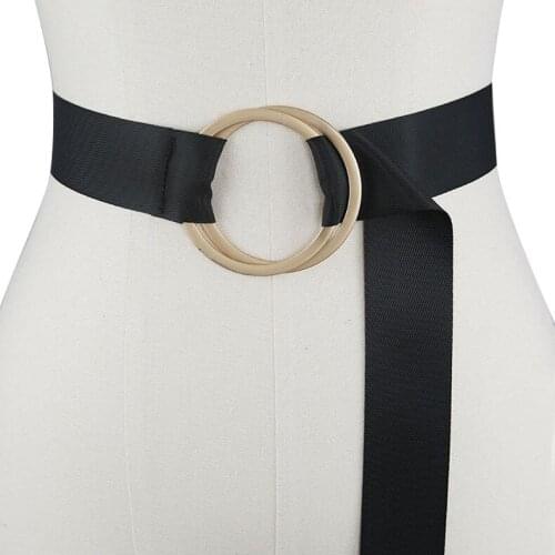 Fashion Round Buckle waist Corset Belt for Women wide long canvas Cummerbunds ladies Coat Sweater Dress waistband accessories
