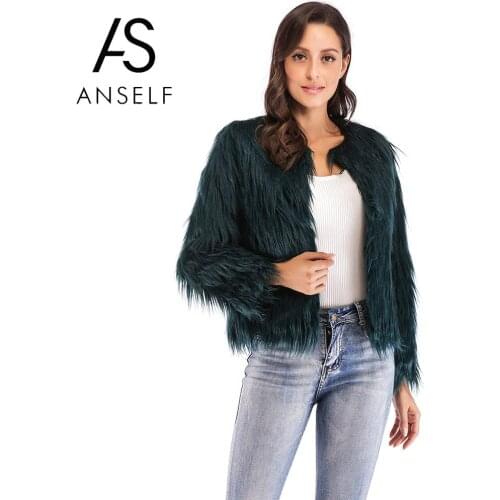 ANSELF Women Faux Fur Coat 2020 Winter Coat Long Sleeve Fluffy Outerwear Short Fake Fur Jacket Hairy Warm Overcoat Plus Size 3XL