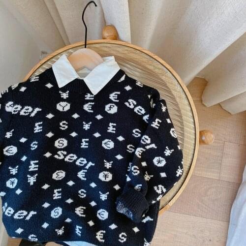 Childrens Sweaters 2020 Winter New Baby Boy Jacquard Pullover Sweater Korean Thick Warm Knitted Sweater for Toddler Kids 2-8 Y