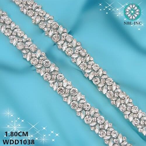 10 yards) Wholesale silver rhinestone crystal applique bridal beaded trim iron on for wedding dress WDD1038