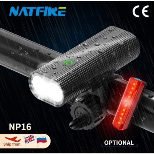 NATFIRE NP16 Bicycle Front Lamp USB Rechargeable LED Flashlight 3-5 Modes Long Lasting Bike Light Front Set and Red Rear light