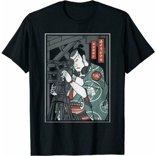 Samurai Photographer Taking A Shot Camera Man Funny Black New Pure Cotton Short Sleeves Hop Fashion O-Neck Casual T Shirt
