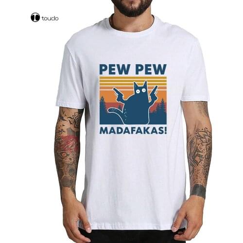 Funny Cat Pew Pew Madafakas Mens Cat Graphic MenS Cotton T-Shirt Gifts