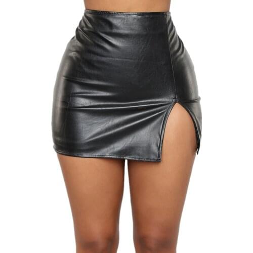 Women Mini Wrap PU Leather Skirt Ladies Sexy Solid Color Split Skirts High Waist Casual Nightclub Party Zipper Skinny Skirt