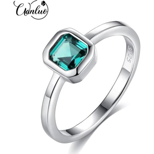 DR 925 Sterling Silver Engagement Rings for Women 4mm*4mm Square Emerald Gemstone Promise Wedding Ring Anel Feminino Diamond