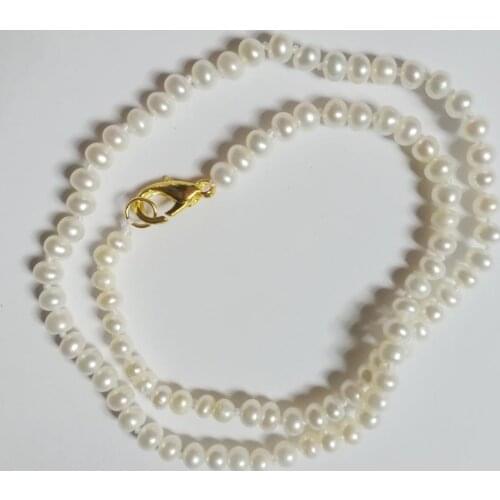 5mm white real Pearl necklace gold clasp natural Freshwater PEARL Women Jewelry 35cm 17'' 43cm