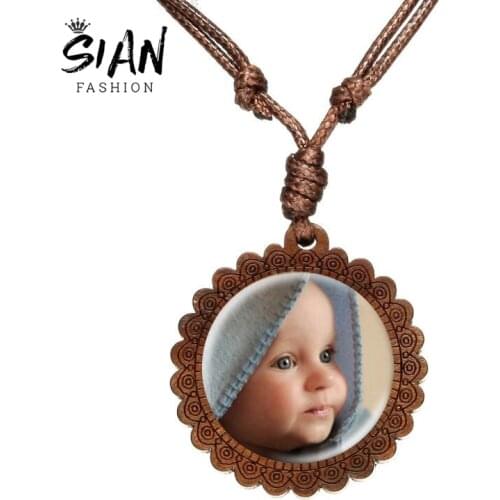 SIAN Hot Personalized Photo Custom Necklace Mother Baby Photo/Name/Logo/Handmade Wooden Pendant Rope Chain Customized Jewelry