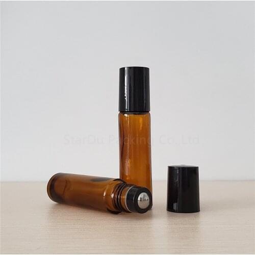 200pcs 10ml amber roll on bottles for essential oil, 10cc amber essential oil rollon bottle, small glass roller container