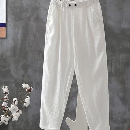 2021 Summer Female Cotton Pants Womens Sweatpants Pants Casual Pants High Waist Female Pants Stylish Female Wide Leg Trousers