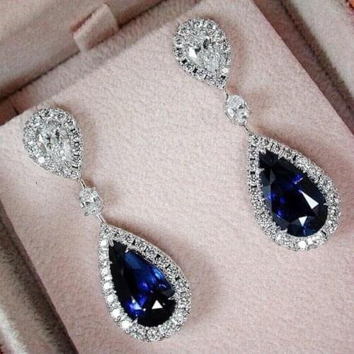 2021 Fashion Boho Drop Shape Pendant Blue Crystal Earrings For Women Jewelry Engagement Party Earrings