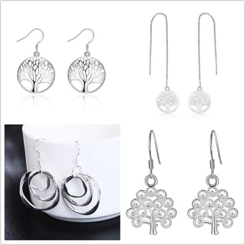Wholesale 4 pair set silver color fashion TREE charms solid earrings , women lady girl wedding Party jewelry Cute LE008
