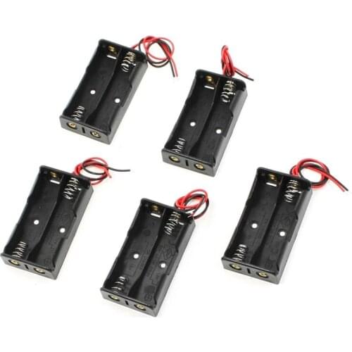 5 Pcs 2 x 1.5V AA Battery Holder Case Box Black w Wire Leads