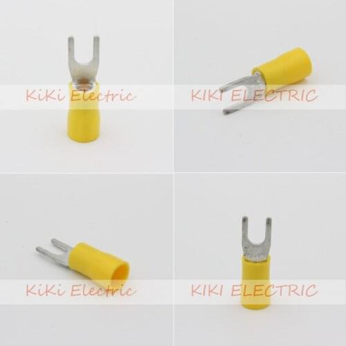 500pcs/lot SV5.5-4 Yellow Insulated Spade Terminal,Copper cold-press terminals 1.0mm thickness wire ends for 4-6 mm2 cable