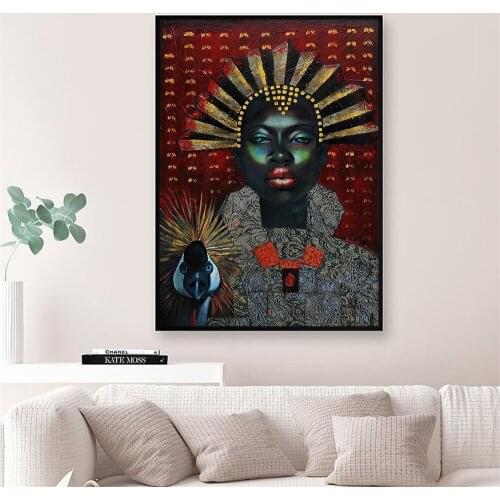 African Art Black and Gold Woman Oil Painting on Canvas Cuadros Posters and Prints Scandinavian Wall Art Picture for Living Room