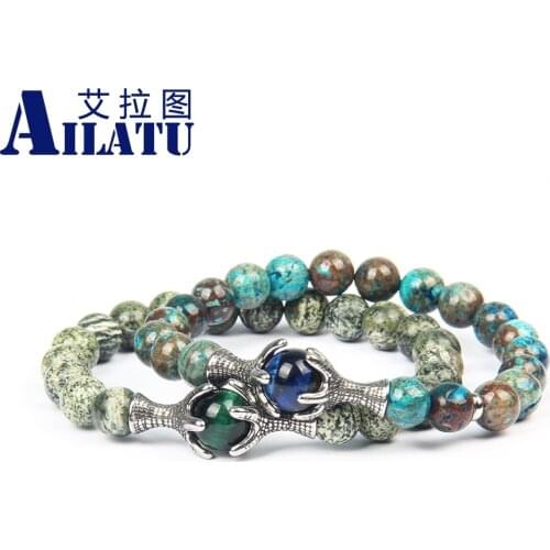 Ailatu Classic Dragon Claw Bracelet Natural Stone Men Stainless Steel Eagle Claw Beads Top Quality Not Fade