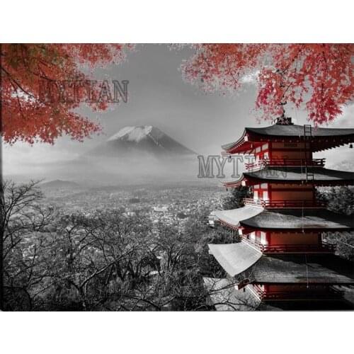 5D DIY Diamond Painting full square Japanese Temple Autumn Black White art Red landscape Cross Stitch Mosaic diamond embroidery