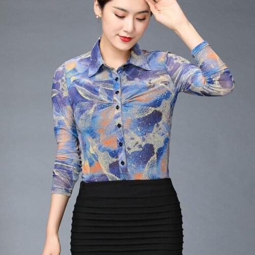 2019 Spring Fall Fashion Woman Clothing Office Flower Print Blouses And Tops , Women 4xl Slim Long Sleeve Printed Blouse Shirts
