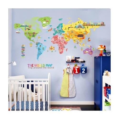 Large World Map Kids Room Wall Stickers Wallpaper Aesthetic Bedroom Decor Living Room Nursery Wall Decals House Decoration