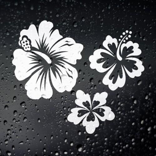 Black/Sliver Large Hawaiian Lei Hibiscus Flowers Car Sticker Removable Waterproof Window Body Decal CL760