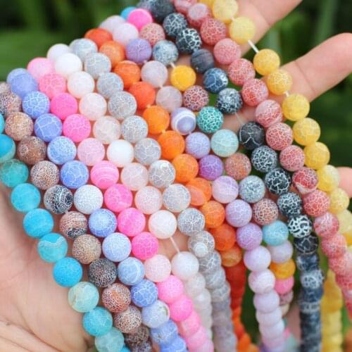 4-14mm Coloful Natural Frost Cracked Agate Stone Weathered Round Spacer Beads For Jewelry Making DIY Bracelet