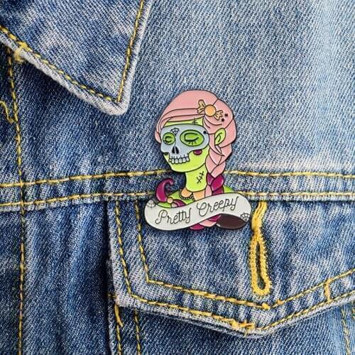 Zombie beauty smiling cranium facial exaggerated enamel brooch suitable for personalized clothes Halloween jewelry gift