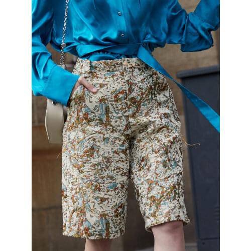 IRINACH366 Spring Summer 2021 Original Design New Arrivals Vintage Jacquard Wide Leg Knee Length Pants Women