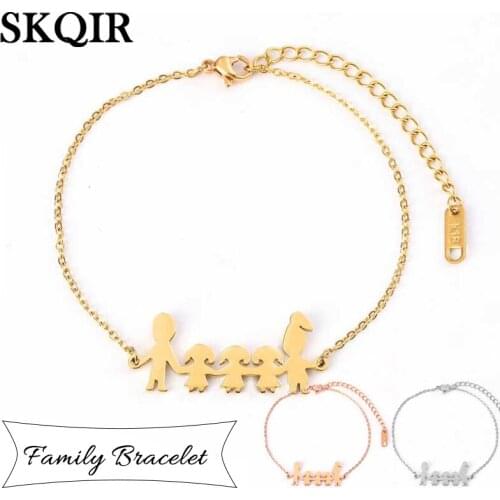 Charm Family Member Chain Bracelet Gold Stainless Steel Dad Daughter Mom Son Choker Bangle Women Men Jewelry Accessories Gift