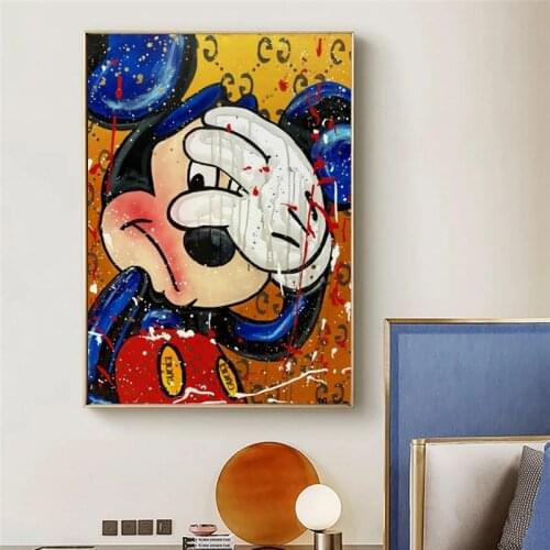 Street Pop Graffiti Art Disney Canvas Painting Mischievous Mickey Mouse Posters and Prints Wall Art Picture For Kid Room Decor