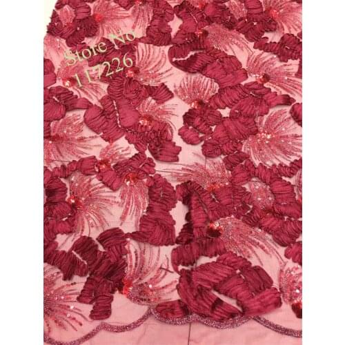 Red color African Lace Fabric with sequins nice Design Indian Embroidery Guipure Mesh Nat Lace Fabric