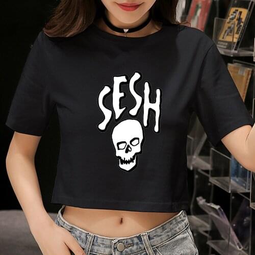 Summer Ladies Crop T Shirts Skull Alien Print Crop Top Teenagers Short Sleeve T-shirts for Girls Harajuku O-Neck White T Shirt