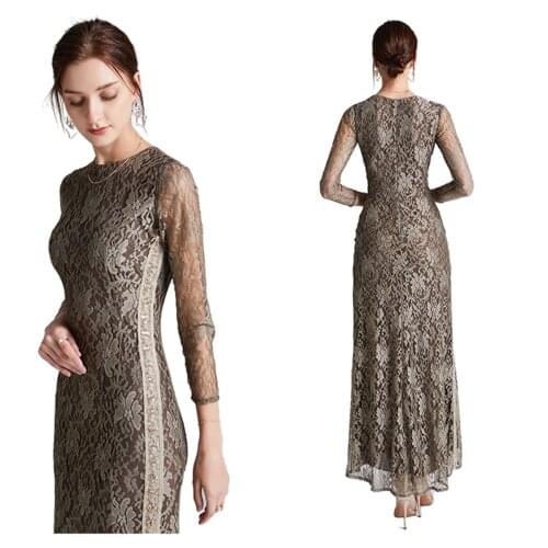 Lace bead embroidered slim fitting long sleeve Middle East temperament dress dress slim fitting evening dress