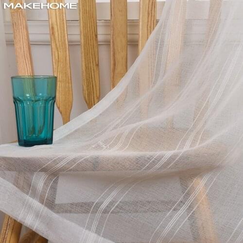 MAKEHOME 3D Striped Jacquard Sheer Voile Tulle Curtains for Bedroom Living Room Solid Color Window Modern Tulle Mass Custom Made